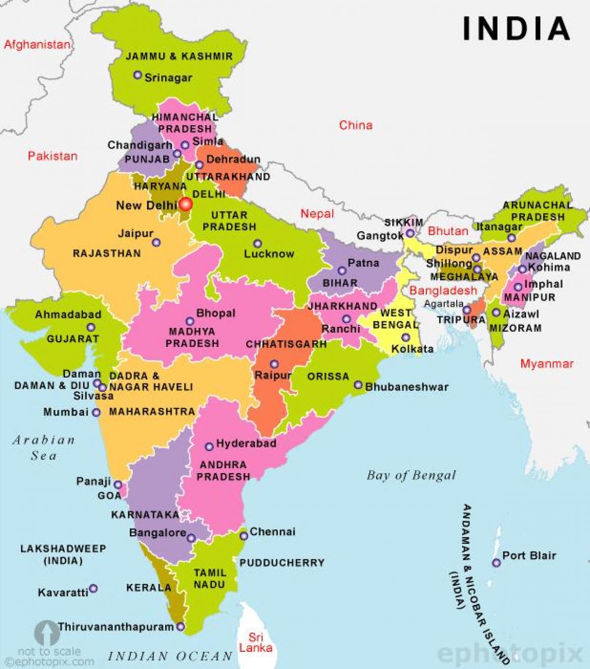 карта мира индия